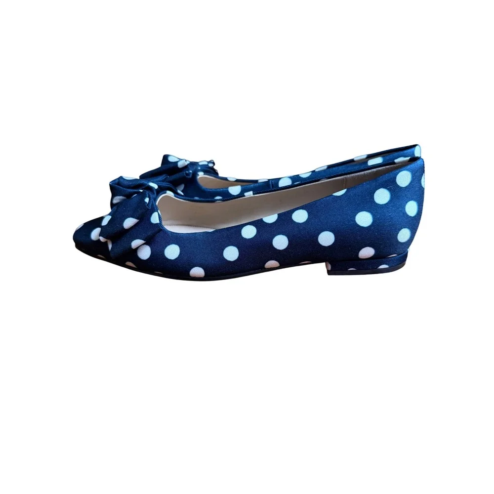 Boden Chisel Toe Navy White Polka Dot Bow Pointed Toe Flats A1946 40 - Picture 5 of 8